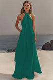 Simple White Halter A Line Chiffon Engagement Dress