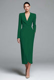 Ivory Sheath V-Neck Work Dress With Long Sleeves