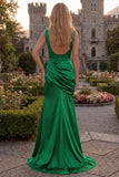 Cowl Neck Mermaid Burgundy Satin Prom Dress with Slit