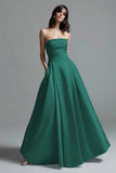 Sky Blue A-Line Strapless Satin Formal Dress