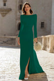 Ivory Ruched Long Sleeve Sheath Engagement Dress With Slit