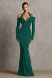 Burgundy Mermaid Halter Formal Dress with Long Sleeves