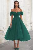 Yellow Off The Shoulder A Line Tulle Wedding Guest Dress
