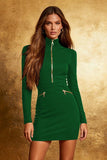 Black Bodycon High Neck Cocktail Dress With Long Sleeves