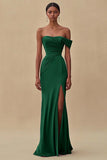 One Shoulder Purple Ruched Sheath Long Formal Dress with Slit