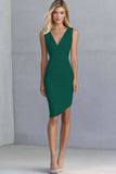 Ivory Bodycon V-Neck Asymmetrical Graduation Dress