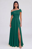 Asymmetrical Neck Yellow A Line Maxi Dress with Slit