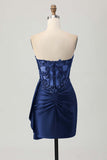 Strapless Bodycon Corset Appliqued Dark Green Homecoming Dress With Sash