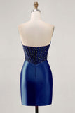 Fuchsia Corset Satin Strapless Homecoming Dress with Beading