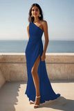 One Shoulder Ivory Engagement Dress with Slit