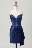 Strapless Bodycon Corset Appliqued Dark Green Homecoming Dress With Sash