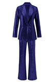 Sparkly Silver Notched Lapel 2-Piece Women Prom Suits