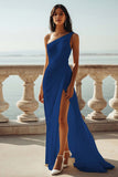 Ivory One Shoulder Ruched Maxi Dress with Slit