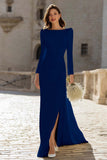 Ivory Ruched Long Sleeve Sheath Engagement Dress With Slit