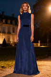 Pink High Neck Velvet Long Formal Dress