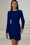 Pencil Pleated Ivory Work Dress With Long Sleeves