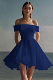 Off The Shoulder A Line Chiffon White Graduation Dress