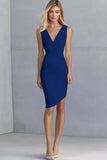 Ivory Bodycon V-Neck Asymmetrical Graduation Dress
