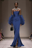 Strapless Mermaid Satin Silver Gala Dress (Without Feathers)