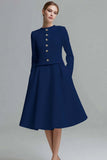 Ivory 2-Piece A-Line Long Sleeve Work Dress
