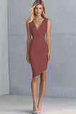 Ivory Bodycon V-Neck Asymmetrical Graduation Dress