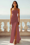 Strapless Ivory Sheath Engagement Dress with Slit