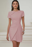 Bodycon Pleated Ivory Work Dress with Short Sleeves