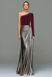 Black and Grey Asymmetrical Neck Ruched Formal Dress