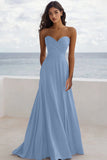 Strapless Burgundy A Line Ruched Formal Dress