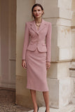 2 Piece Black Notched Lapel Pencil Single Breasted Work Dress