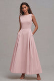 Light Yellow A-Line Boat Neck Wedding Guest Dress With Pockets