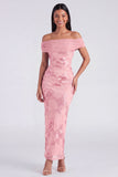 Blue Off the Shoulder Appliqued Bodycon Wedding Guest Dress