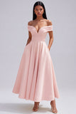 Off the Shoulder Ruched Satin Yellow A Line Maxi Dress