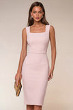 Bodycon Navy Spaghetti Straps Midi Work Dress