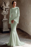 Mermaid Ivory Cowl Neck Bridal Shower Dress With Flare Sleeves