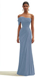 Dark Green One Shoulder Sheath Pleated Long Formal Dress