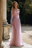 Ivory Ruched Long Sleeve Off The Shoulder Engagement Dress