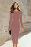 Pencil Velvet Long Sleeve Dark Green Work Dress