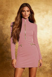 Black Bodycon High Neck Cocktail Dress With Long Sleeves