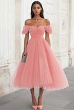 Yellow Off The Shoulder A Line Tulle Wedding Guest Dress