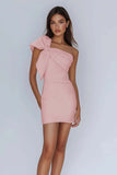 White One Shoulder Bow Bodycon Graduation Dress