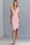 Ivory Bodycon V-Neck Asymmetrical Graduation Dress
