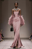 Strapless Mermaid Satin Silver Gala Dress (Without Feathers)