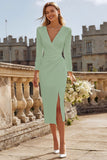 Ivory V-Neck Ruched Engagement Dress With Slit