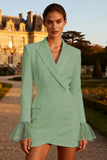 White Peak Lapel Work Dress with Long Sleeves