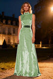 Pink High Neck Velvet Long Formal Dress