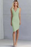 Ivory Bodycon V-Neck Asymmetrical Graduation Dress