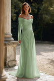 Ivory Ruched Long Sleeve Off The Shoulder Engagement Dress