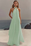 Simple White Halter A Line Chiffon Engagement Dress