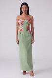 Strapless Light Yellow Printed Sheath Wedding Guest Dress